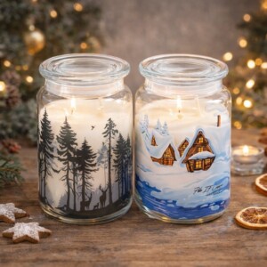 Свічка в склі деколь Сніжний ліс XXL